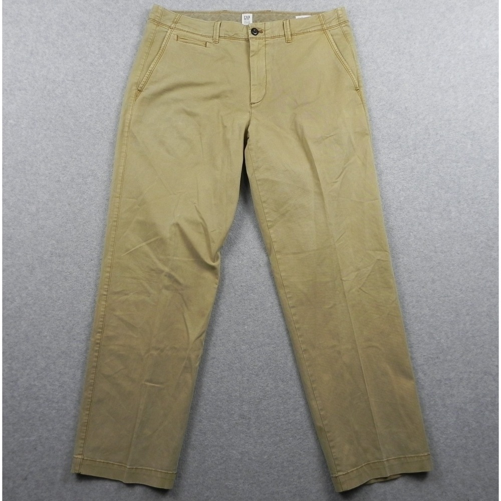 Gap Pants Mens 34x32 Relaxed Fit Chino Casual Stretch Flex Flat Front Tan